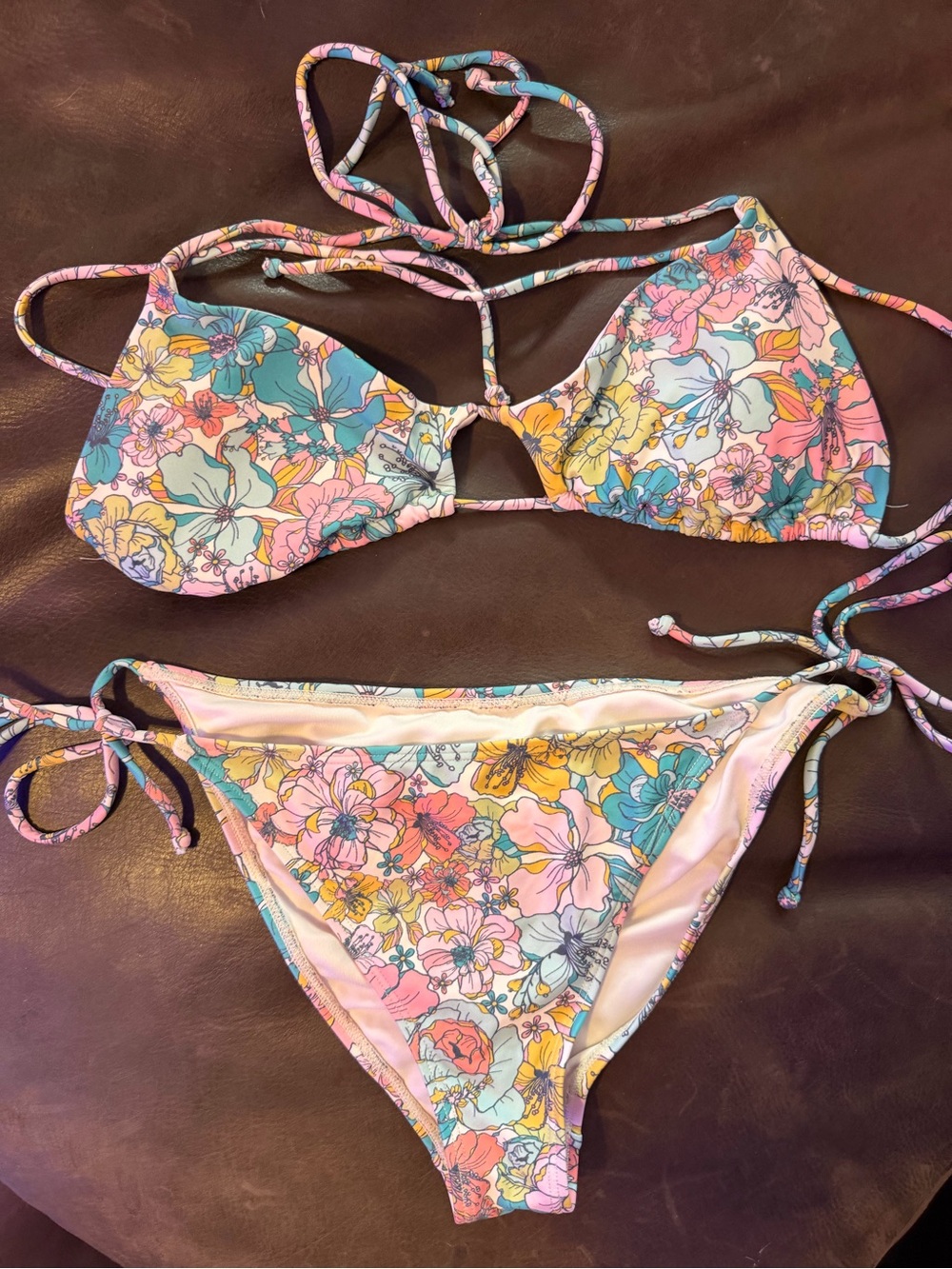 O'Neill Floral String Bikini in Pink, Yellow & Blue